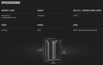 MDT Metal AICS Magazine 22-250 Rem 10 Round Specifications