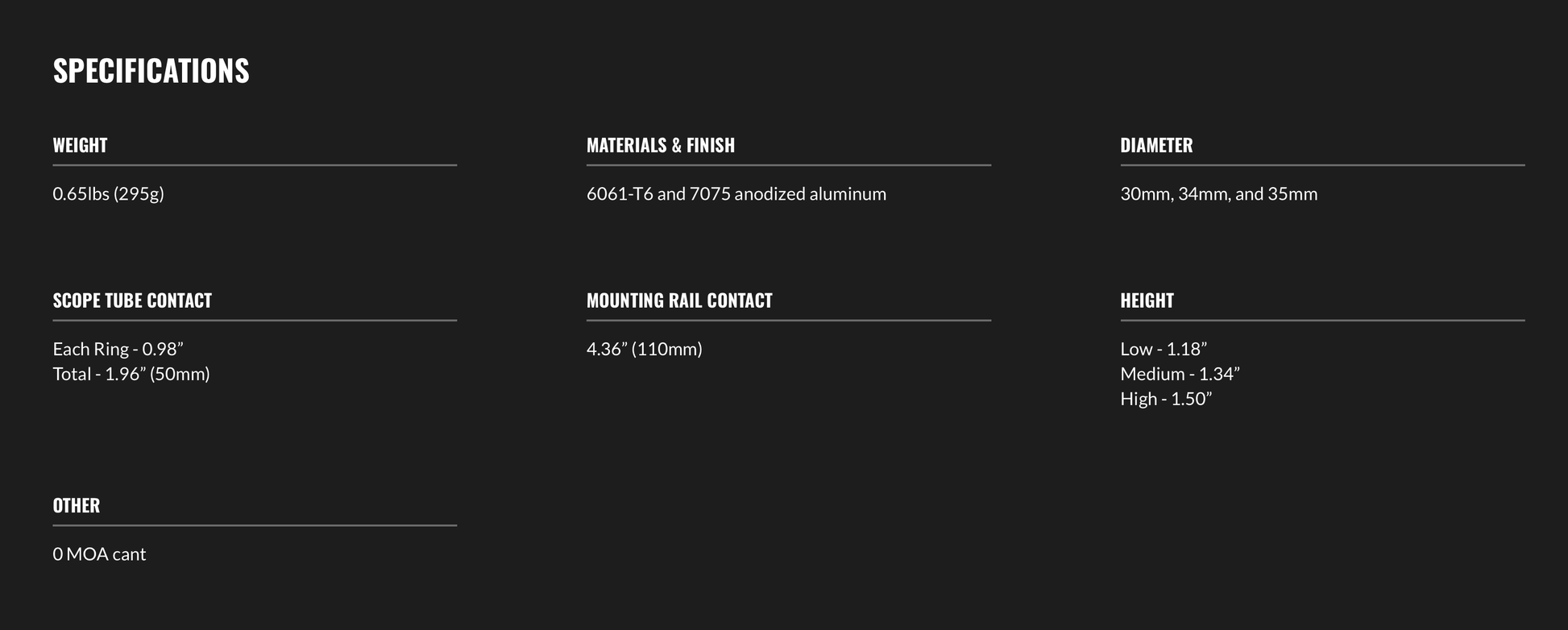 MDT One-Piece Scope Mount Specifications