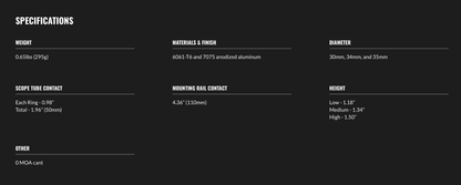 MDT One-Piece Scope Mount Specifications