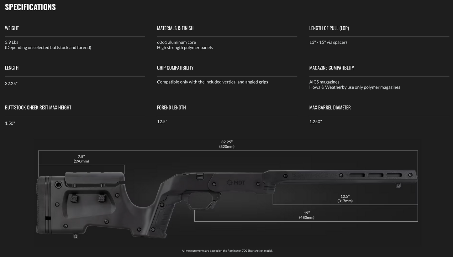 MDT XRS Rifle Chassis System Specifications