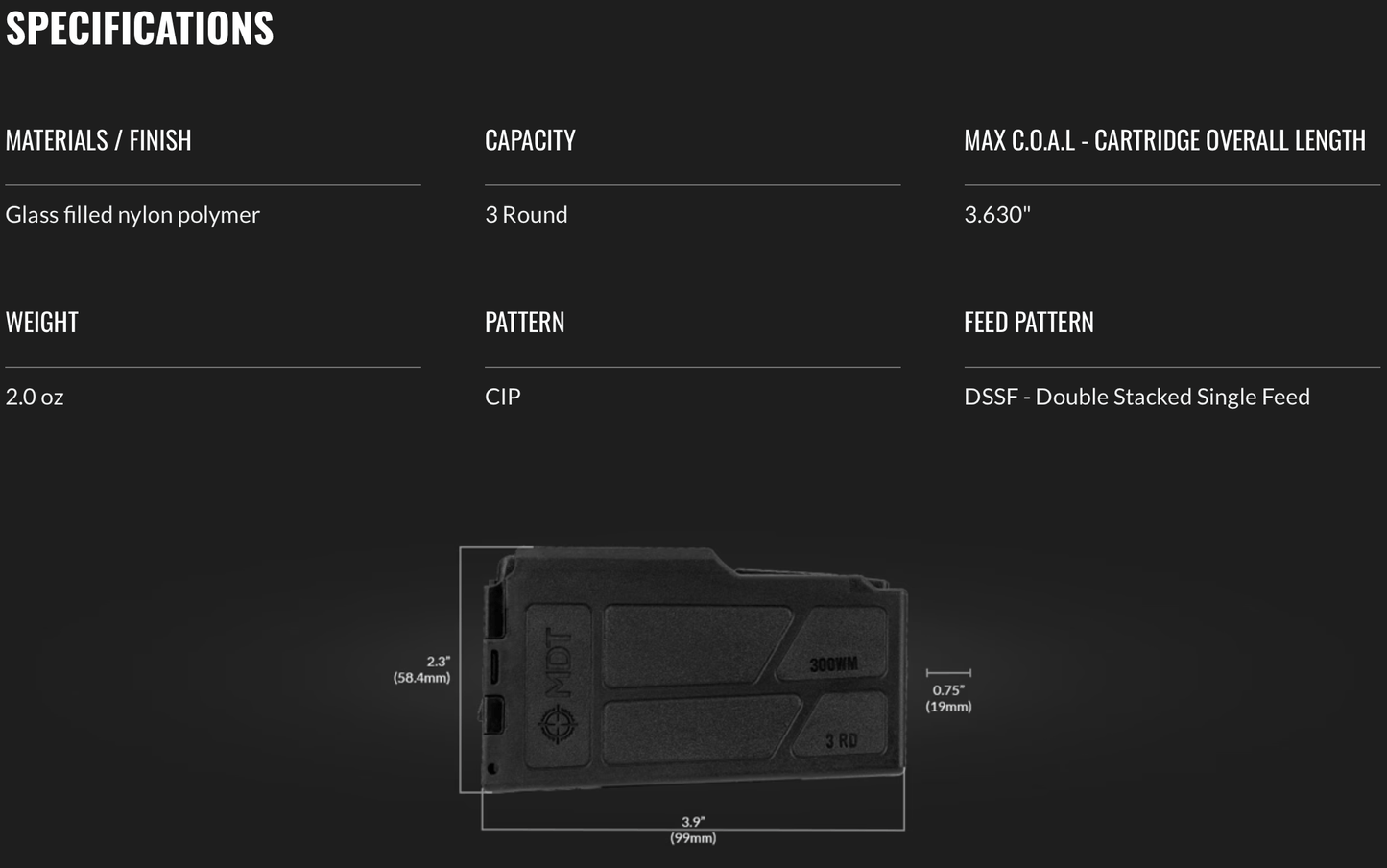 MDT 300 Win Mag Polymer Magazine - 3 Round - Pegasus Outdoors